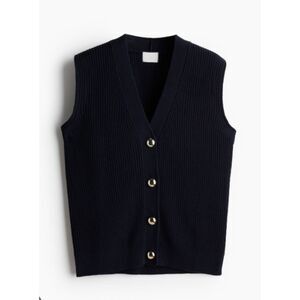 H&M Preppy Blue Rib-Knit Button-up Sweater Vest Size Small